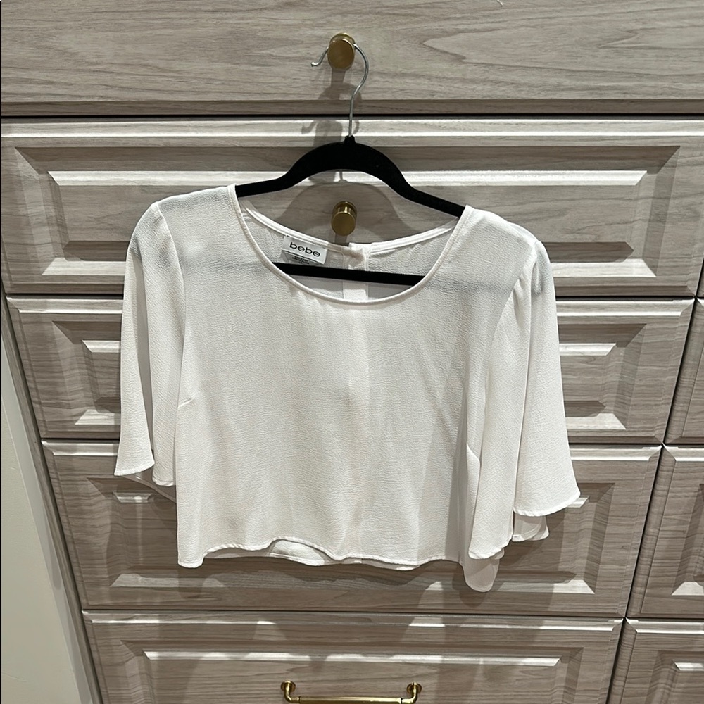 Bebe White Cropped Blouse